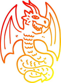 warm gradient line drawing cartoon dragon vector