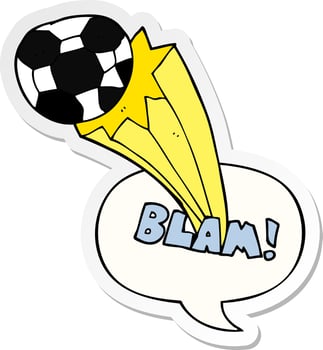 cartoon kicked soccer ball and speech bubble sticker vector