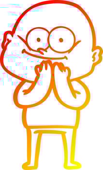 warm gradient line drawing cartoon bald man staring vector
