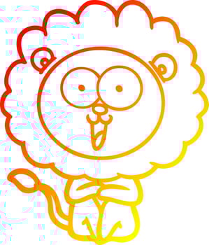 warm gradient line drawing happy cartoon lion vector