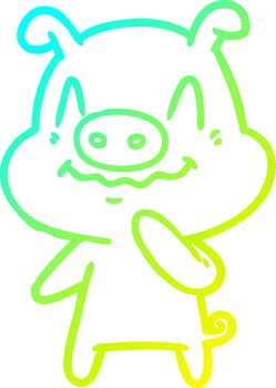 cold gradient line drawing nervous cartoon pig vector