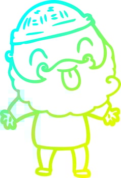 cold gradient line drawing man with beard sticking out tongue vector