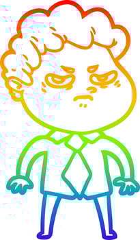 rainbow gradient line drawing cartoon angry man vector