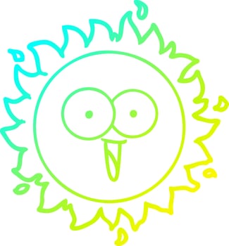 cold gradient line drawing happy cartoon sun vector