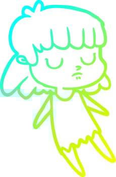 cold gradient line drawing cartoon indifferent woman vector