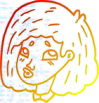 warm gradient line drawing cartoon face girl vector