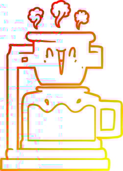 warm gradient line drawing steaming hot coffee pot vector