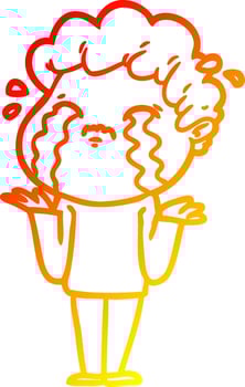 warm gradient line drawing cartoon man crying vector