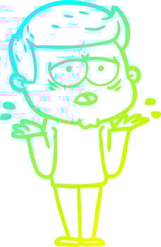 cold gradient line drawing cartoon tired man vector