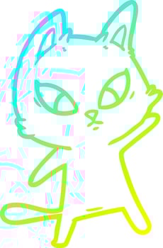 cold gradient line drawing confused cartoon cat vector
