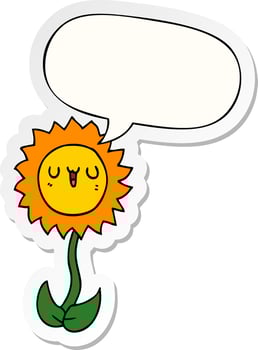 cartoon flower and speech bubble sticker vector