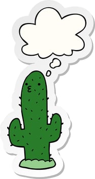 cartoon cactus and thought bubble as a printed sticker vector