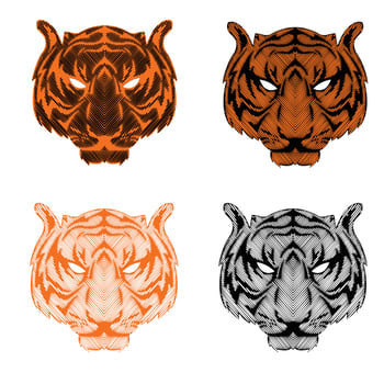 Tiger heads elememt pattern. Line art vector