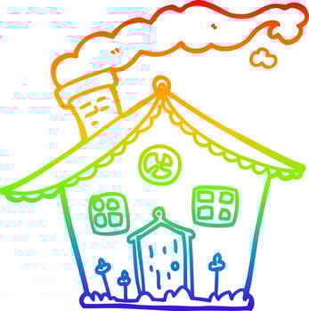 rainbow gradient line drawing cartoon house vector