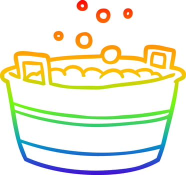 rainbow gradient line drawing old tin bath full of water vector