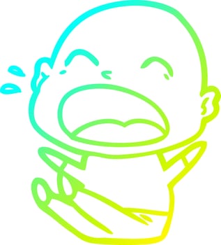cold gradient line drawing cartoon shouting bald man vector