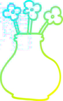 cold gradient line drawing cartoon vase with flowers vector