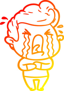 warm gradient line drawing cartoon crying man vector