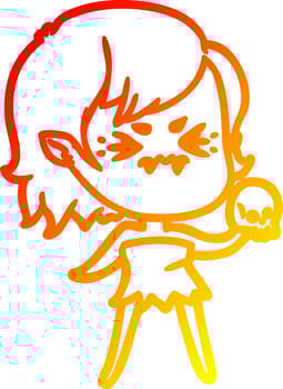 warm gradient line drawing annoyed cartoon vampire girl vector