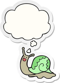 cute cartoon snail and thought bubble as a printed sticker vector