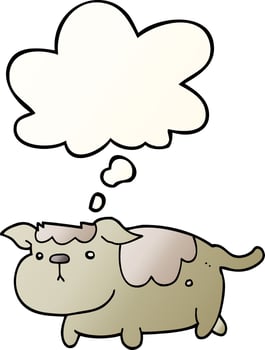 cartoon dog and thought bubble in smooth gradient style vector