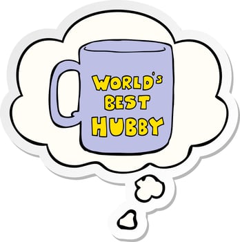 worlds best hubby mug and thought bubble as a printed sticker vector