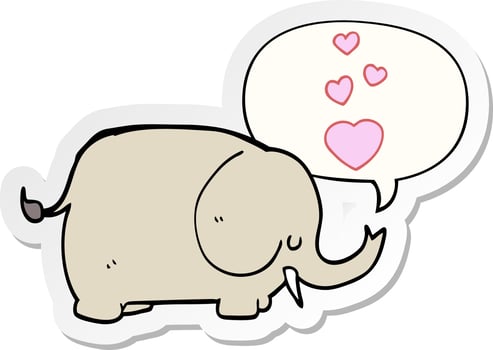 cute cartoon elephant and love hearts and speech bubble sticker vector