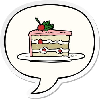 cartoon tasty dessert cake and speech bubble sticker vector