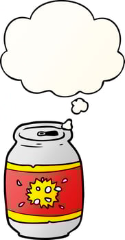 cartoon soda can and thought bubble in smooth gradient style vector