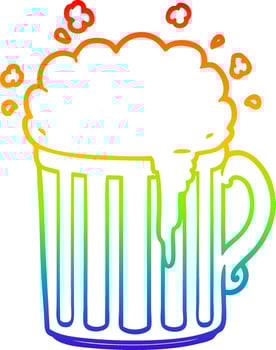rainbow gradient line drawing cartoon mug of beer vector