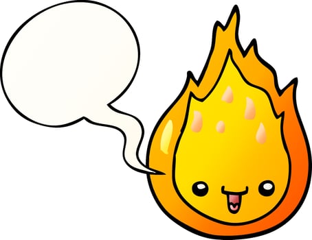 cartoon flame and speech bubble in smooth gradient style vector