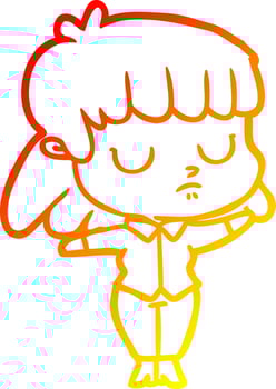 warm gradient line drawing cartoon indifferent woman vector