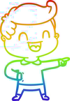 rainbow gradient line drawing cartoon happy man pointing vector