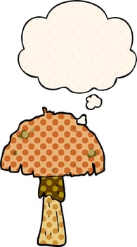 cartoon mushroom and thought bubble in comic book style vector