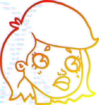warm gradient line drawing cartoon sad girl vector