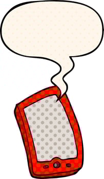 cartoon mobile phone and speech bubble in comic book style vector