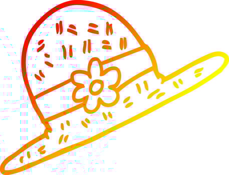 warm gradient line drawing cartoon straw hat vector