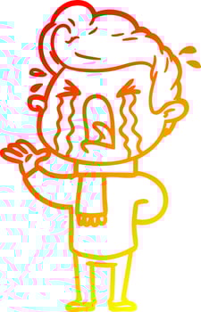 warm gradient line drawing cartoon crying man vector