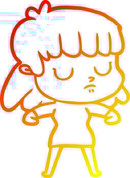 warm gradient line drawing cartoon indifferent woman vector