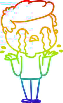 rainbow gradient line drawing cartoon man crying vector