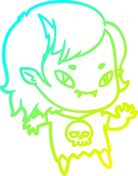 cold gradient line drawing cartoon friendly vampire girl waving vector