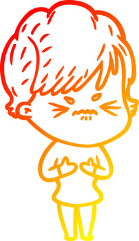 warm gradient line drawing cartoon frustrated woman vector