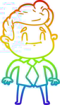 rainbow gradient line drawing happy cartoon man in office clothes vector