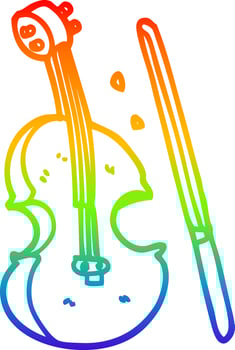rainbow gradient line drawing cartoon violin and bow vector