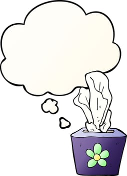 cartoon box of tissues and thought bubble in smooth gradient style vector