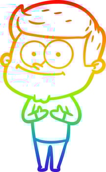 rainbow gradient line drawing cartoon smiling man vector