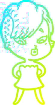 cold gradient line drawing cartoon surprised girl vector