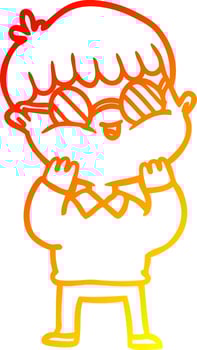 warm gradient line drawing cartoon boy wearing spectacles vector
