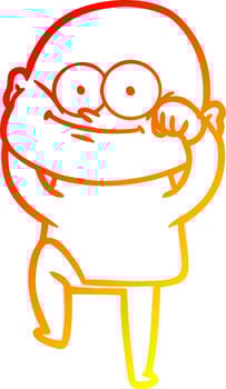 warm gradient line drawing cartoon bald man staring vector