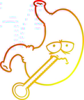 warm gradient line drawing cartoon upset stomach vector